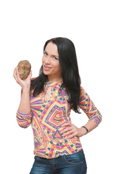 女孩用手中的粗马铃薯! — 图库照片