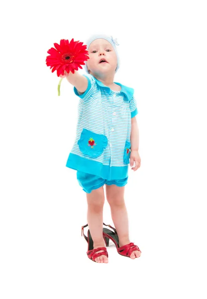 Het kleine meisje met een bloem — Stockfoto