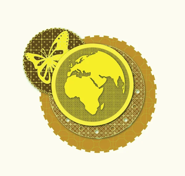 Κίτρινο σχεδιασμό πλανήτη με πεταλούδα — Διανυσματικό Αρχείο