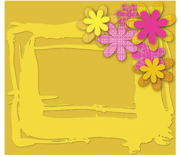 Żółta ramka z kwiatami — Wektor stockowy