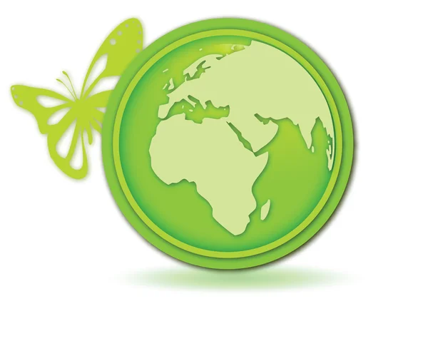 Pillangó zöld globe gomb — Stock Vector