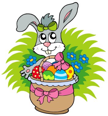 Easter bunny with eggs in basket clipart