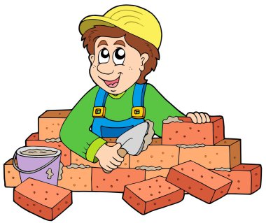 Happy bricklayer clipart