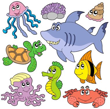 Sea fishes and animals collection 2 clipart