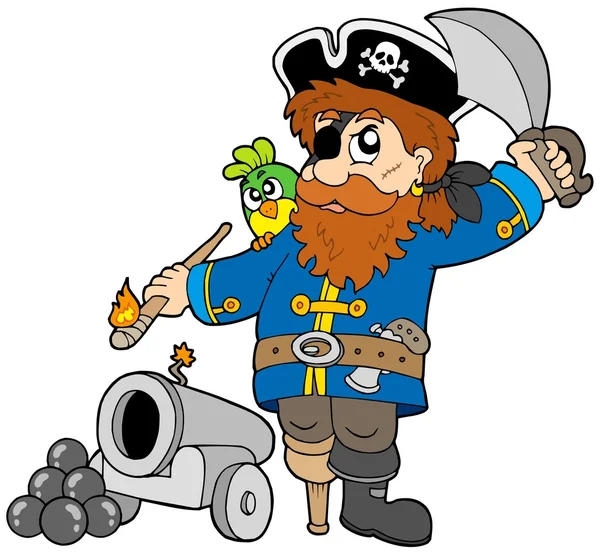 Pirata de dibujos animados con cañón — Vector de stock