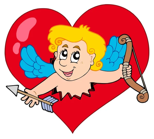 Cupid loer van hart — Stockvector
