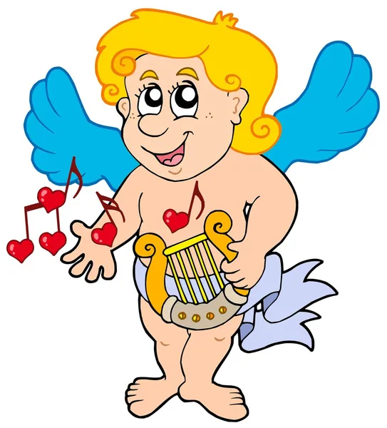 Cupid spelen harp — Stockvector