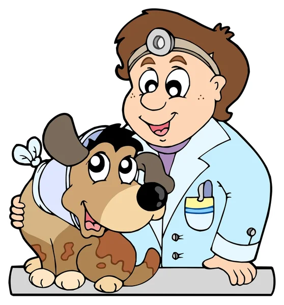 Perro con collar en veterinario — Vector de stock