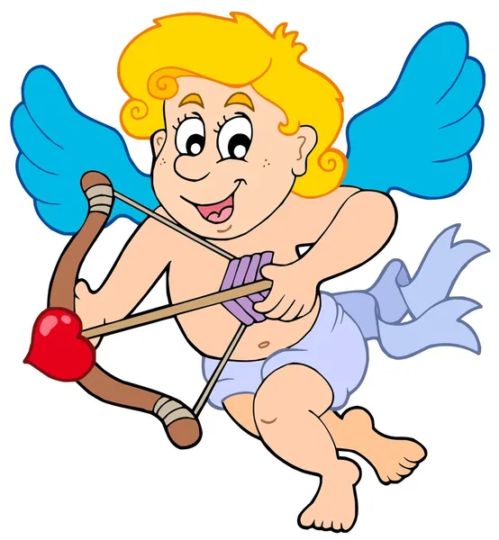 Happy cupid with bow and arrow — Stock Vector