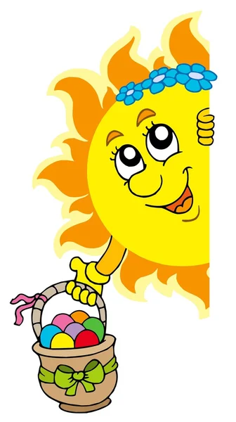 Číhající slunce s velikonoční vajíčka — Stockový vektor