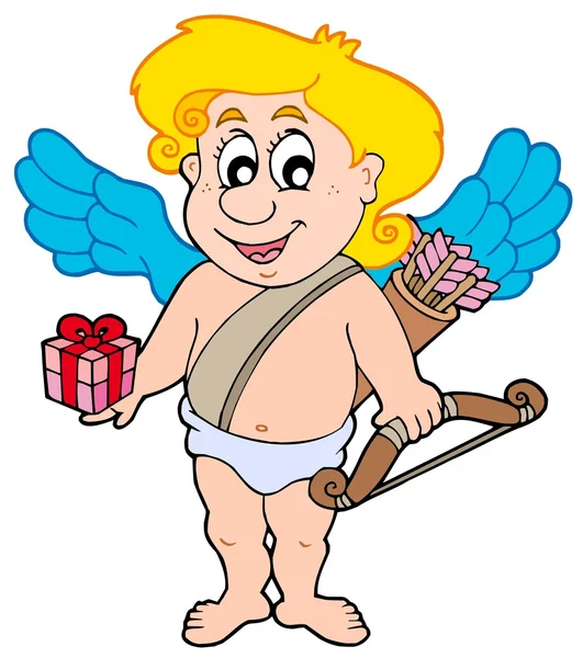 Valentine Cupid with gift — Stock Vector