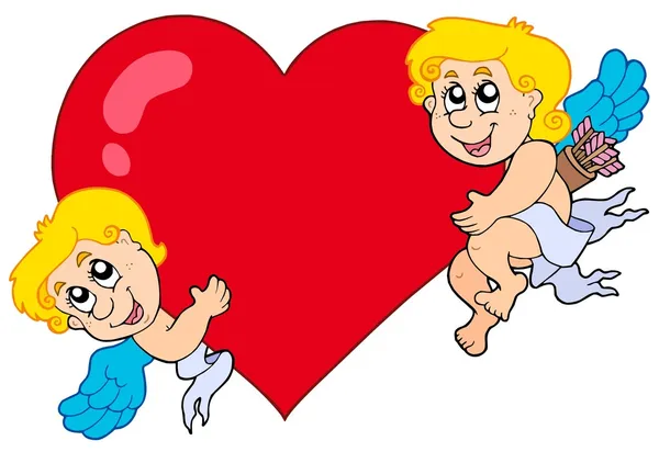 Two Cupids holding heart — Stock Vector