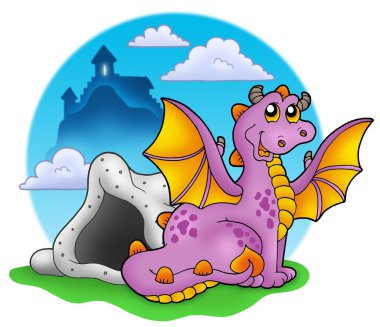 Dragon with cave and castle 2 clipart