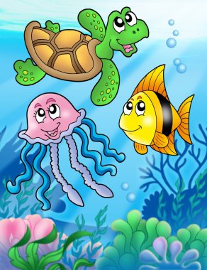 Various sea fishes and animals clipart