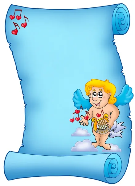 Pergamino azul con Cupido 2 —  Fotos de Stock