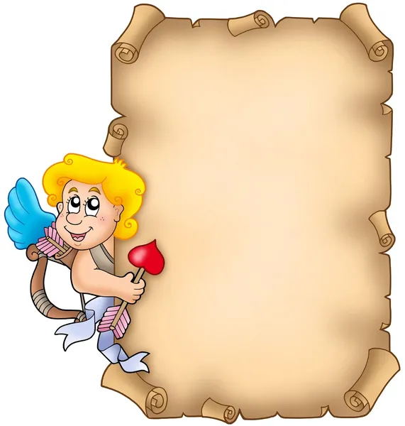 Valentine parchment with Cupid — Stock Photo, Image