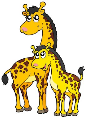 Female and baby giraffes clipart