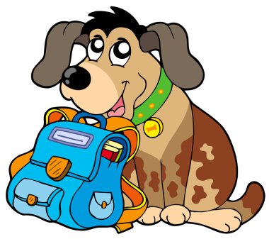 Sitting dog with school bag clipart