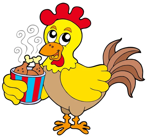 Caricatura de pollo con caja de comida — Vector de stock