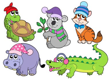 Animals in winter clothes collection 1 clipart