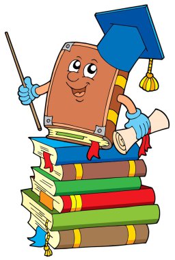 Book teacher on pile of books clipart