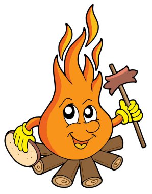 Camp fire with sausage clipart