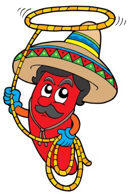 Cartoon Mexican chilli with lasso clipart