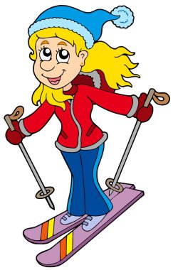 Cartoon skiing woman clipart