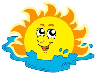 Cartoon Sun bathing in sea clipart