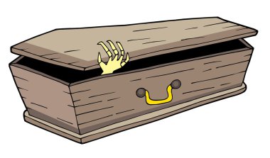 Coffin with waving hand clipart