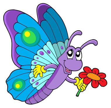 Cute butterfly holding flower clipart