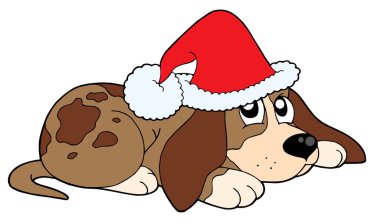 Cute dog in Christmas cap clipart
