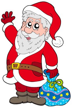 Cute Santa Claus with gifts clipart