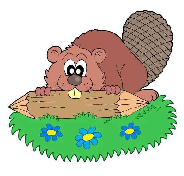 Beaver met log vectorillustratie — Stockvector