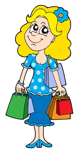 Blond shopping flicka vektor illustration — Stock vektor