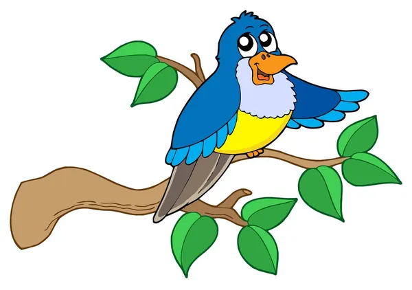Modrý pták seděl na větvi — Stockový vektor