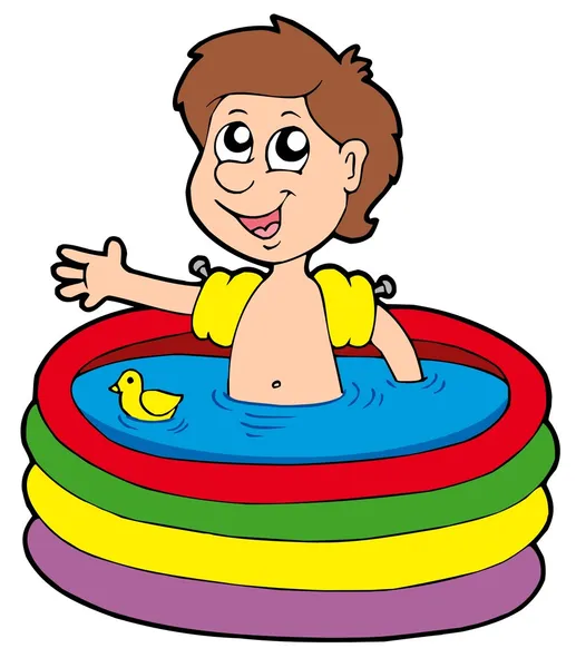 Мальчик в надувном бассейне — стоковый вектор