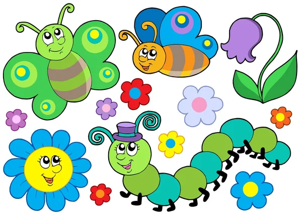 Bug et ensemble de fleurs — Image vectorielle