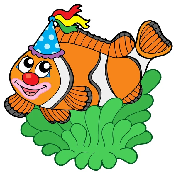 Clownfish kartun dalam anemon - Stok Vektor