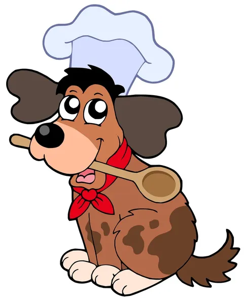 Cão dos desenhos animados chef com colher —  Vetores de Stock