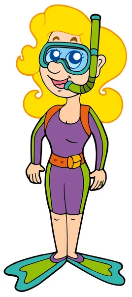 Cartoon Mädchen Schnorcheltaucher — Stockvektor