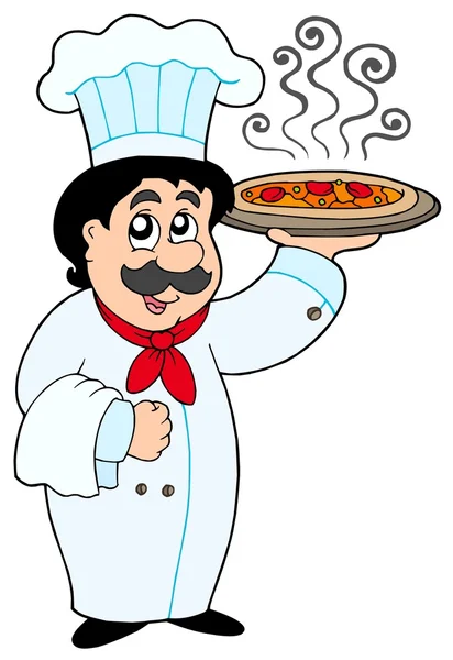 Cartoon chef holding pizza — Stock Vector