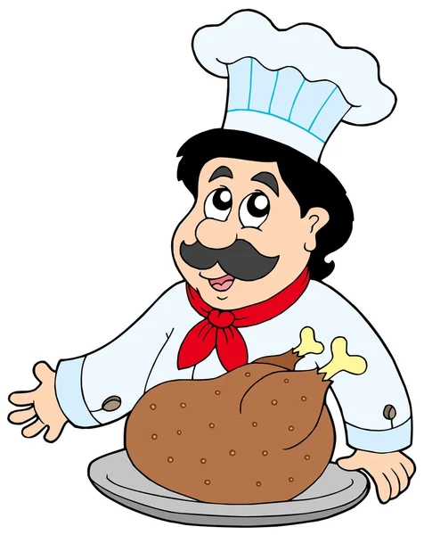 卡通厨师用烤的肉 — 图库矢量图片