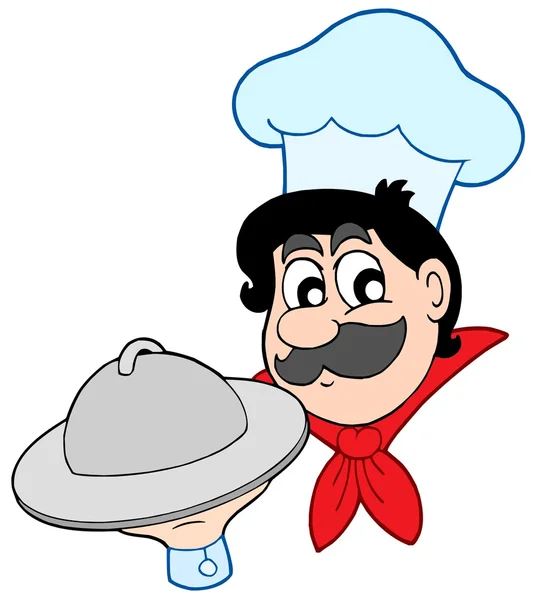 Cartoon chef-kok met schotel — Stockvector
