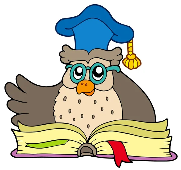 Cartoon sova učitel s knihou — Stockový vektor