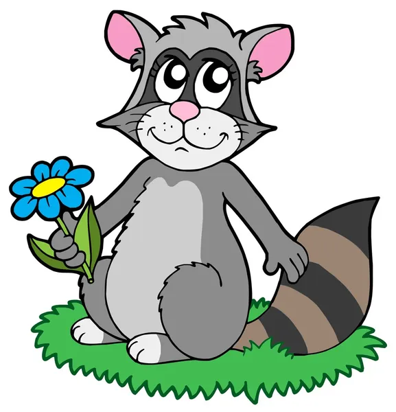 Cartoon racoon met bloem — Stockvector