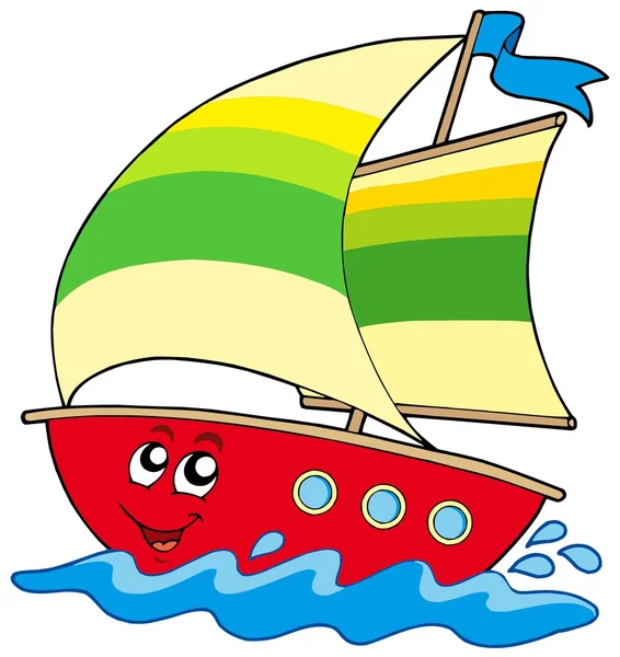 Barca a vela cartone animato — Vettoriale Stock