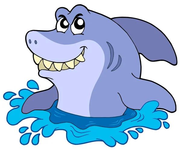 Tiburón de dibujos animados en el agua — Vector de stock