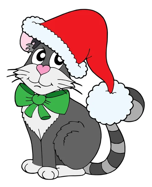Kočka v vánoční čepici vektorové ilustrace — Stockový vektor