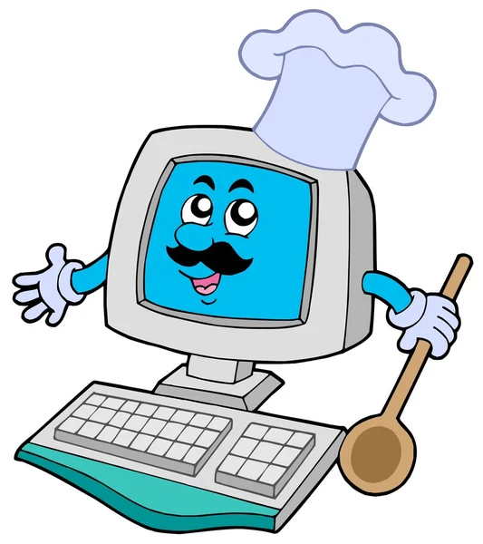 Комп'ютерний кухар з ложкою — стоковий вектор